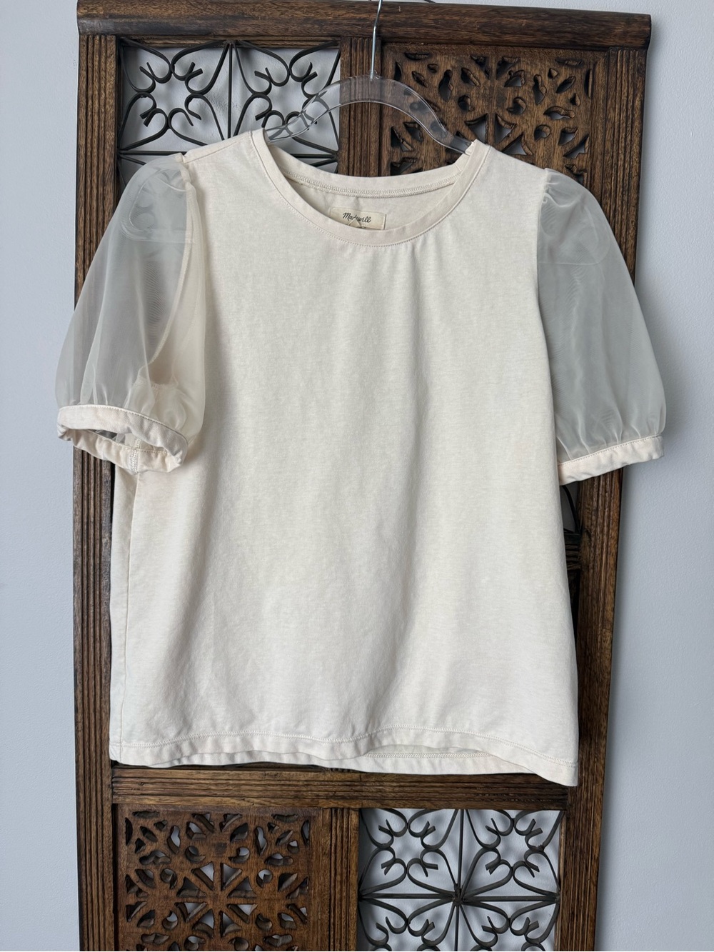 Madewell Cream Sheer Puff-Sleeve Top